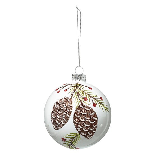 FEERIC LIGHTS & CHRISTMAS - Boule de Noël Verre 80 mm Imprimé Pompon 2 Assortiments - large