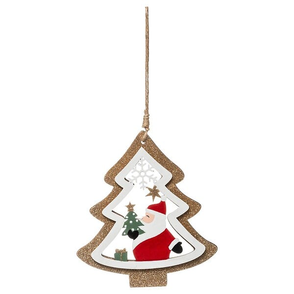 FEERIC LIGHTS & CHRISTMAS - Sujet de Noël Bois Père Noël Renne Pailleté 2 Assortiment - large