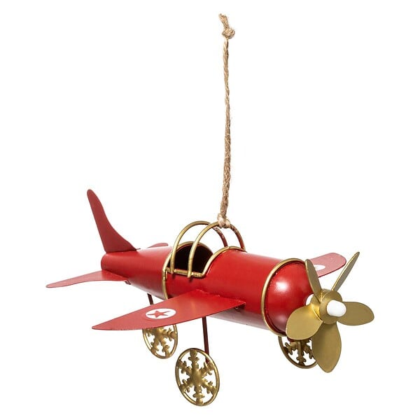 FEERIC LIGHTS & CHRISTMAS - Sujet avion ancien 15cm assorti rouge - large