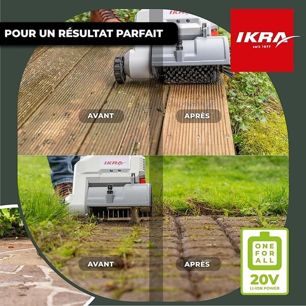 IKRA - Nettoyeur de Terrasse sans fil Batterie 20V 2.0Ah Double brosses rotatives + Batterie & Chargeur Raccord tuyau d'eau IKRA - large