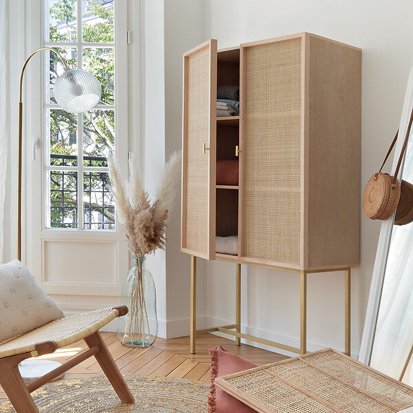 ATMOSPHERA - Buffet haut 2 portes "Rayo" cannage rotin 80x165cm - large