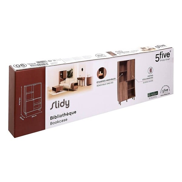 5 FIVE SIMPLY SMART - Bibliothèque 2 portes Slidy bois foncé - large