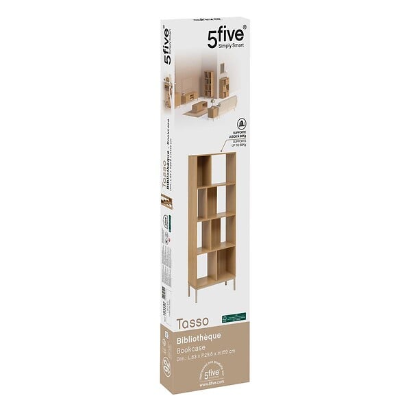 5 FIVE SIMPLY SMART - Bibliothèque "Tasso" 8 cases 63x159cm effet bois naturel - large