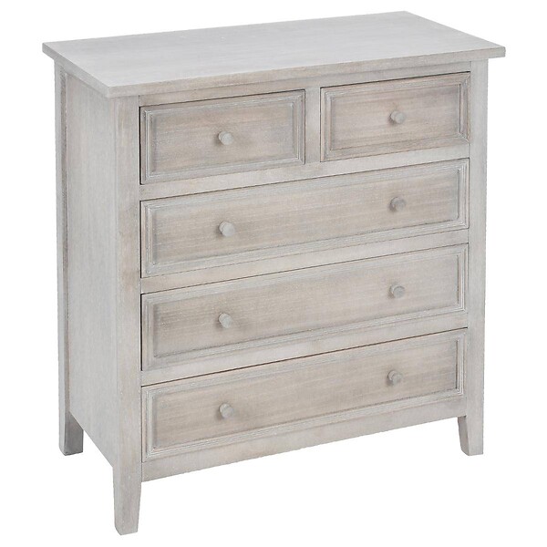 ATMOSPHERA - Chiffonnier "Charme" bois blanchi 5 tiroirs - large