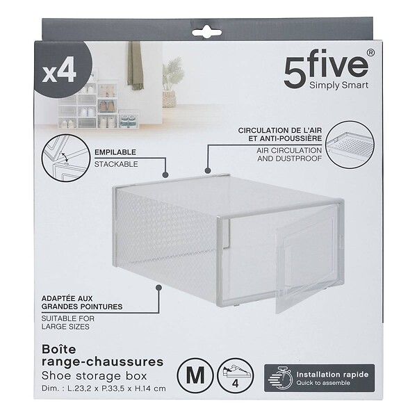 5 FIVE SIMPLY SMART - Lot de 4 boîtes range-chaussures plastique M - large