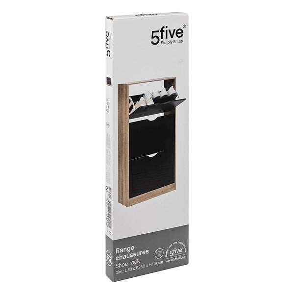 5 FIVE SIMPLY SMART - Meuble range-chaussures 3 tiroirs noir/effet chêne - large