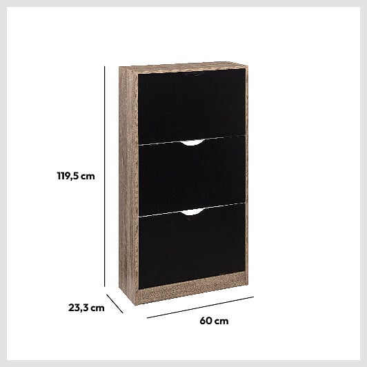 5 FIVE SIMPLY SMART - Meuble range-chaussures 3 tiroirs noir/effet chêne - large