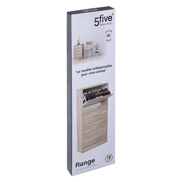 5 FIVE SIMPLY SMART - Meuble range-chaussures 3 tiroirs effet chêne naturel - large