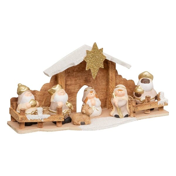 FEERIC LIGHTS & CHRISTMAS - Déco nativité 7 santons 33x16cm grès et MDF - large