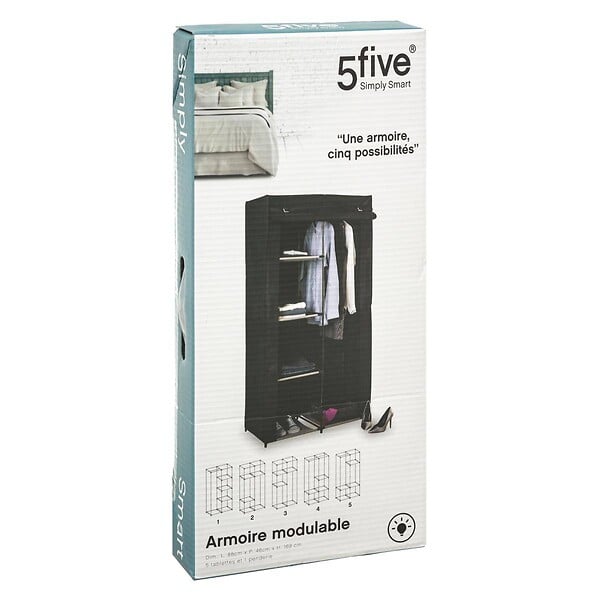 5 FIVE SIMPLY SMART - Armoire penderie modulable tissu noir - large