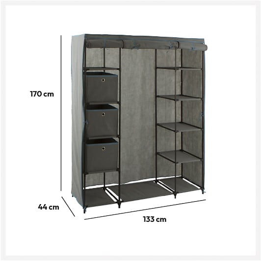5 FIVE SIMPLY SMART - Armoire penderie 3 boîtes tissu gris anthracite - large