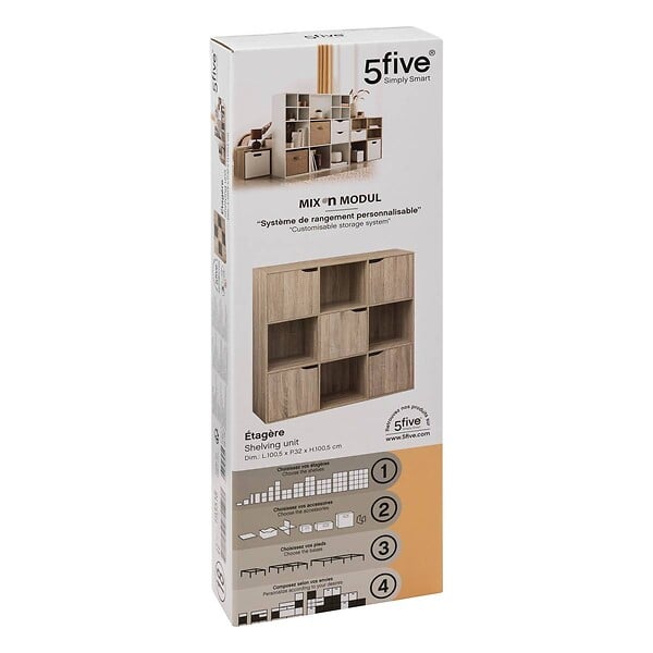 5 FIVE SIMPLY SMART - Etagère "Mix 'N Modul" 9 cases naturel - large