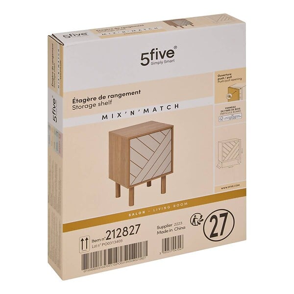 5 FIVE SIMPLY SMART - Etagère 1 porte Mix'N'Match bois et motif rayé - large