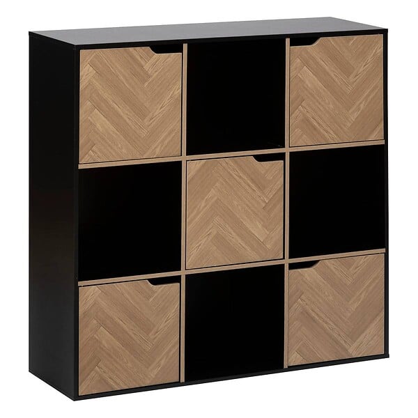5 FIVE SIMPLY SMART - Étagère "Mix'n'door" 9 cases effet bois et noir 100,5x32cm - large
