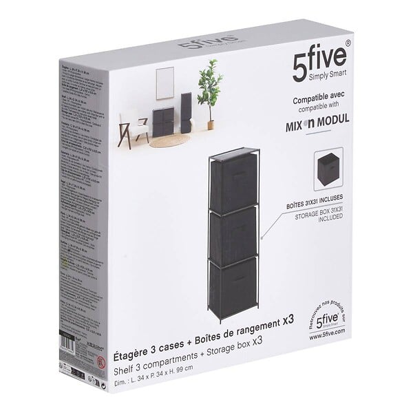5 FIVE SIMPLY SMART - Etagère 3 niveaux Mix'n Modul noir - large