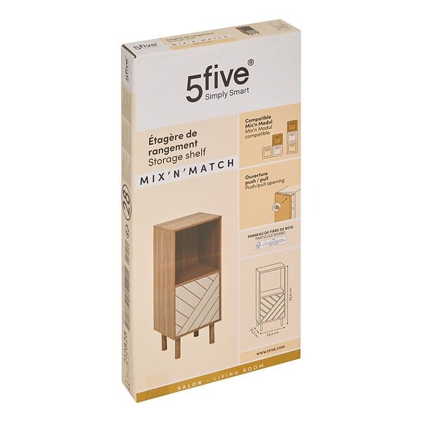 5 FIVE SIMPLY SMART - Etagère 2 cases 1 porte Mix'N'Match bois et motif rayé - large