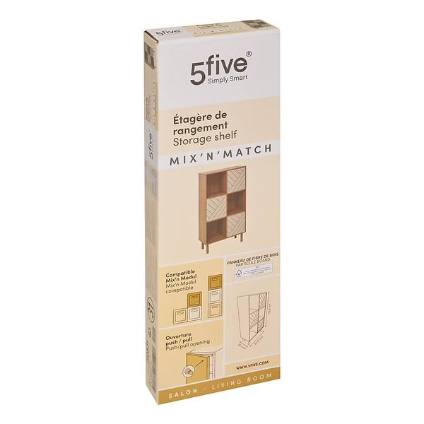 5 FIVE SIMPLY SMART - Etagère 6 cases Mix'N'Match bois et motif rayé - large