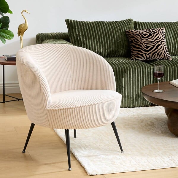 ATMOSPHERA - Fauteuil Tildae en Tissu Creme Côtelé L69xl63xH71 cm - large