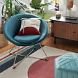 ATMOSPHERA - Fauteuil "Evan" velours bleu canard - vignette