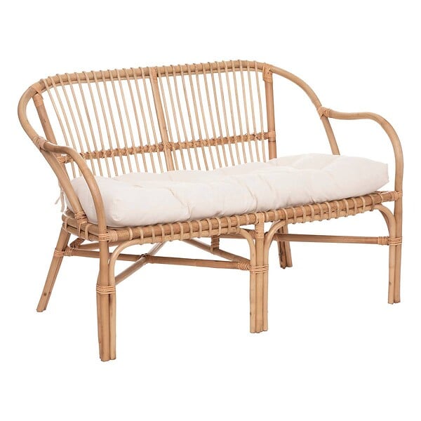ATMOSPHERA - Banquette "Neta" 2 places rotin tissu blanc - large
