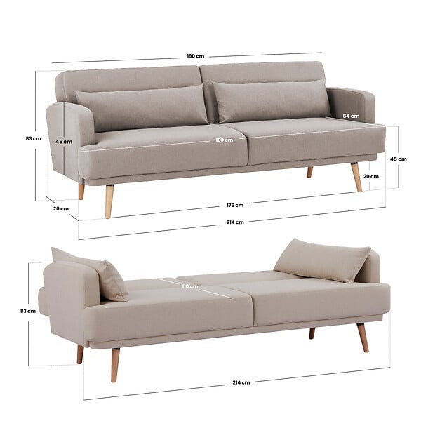 ATMOSPHERA - Canapé convertible Jack 3 places beige - large