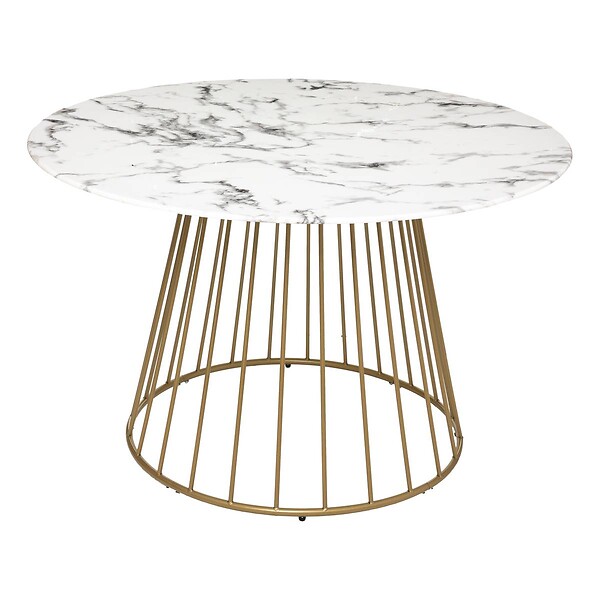 ATMOSPHERA - Table à manger "Rayo" blanc effet marbre doré D120cm - large