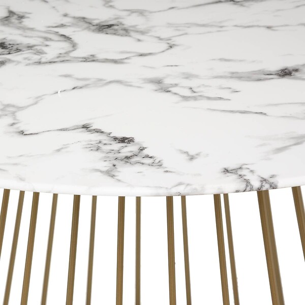 ATMOSPHERA - Table à manger "Rayo" blanc effet marbre doré D120cm - large