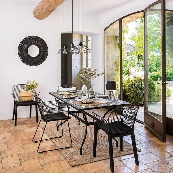 ATMOSPHERA - Table à manger rectangulaire "Kipos" mosaïque noir L160cm - large