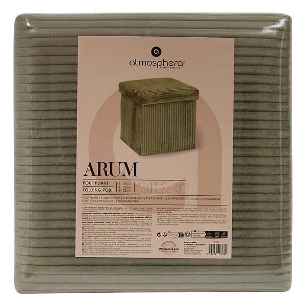 ATMOSPHERA - Pouf pliant Arum vert Kaki 38x38cm - large
