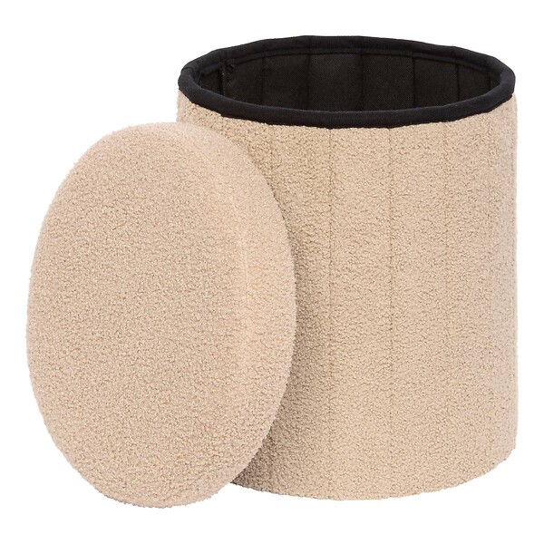 ATMOSPHERA - Pouf Pliable Coffre Jaiko en Bouclette Beige 32x38cm - large