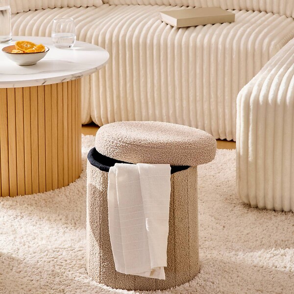 ATMOSPHERA - Pouf Pliable Coffre Jaiko en Bouclette Beige 32x38cm - large