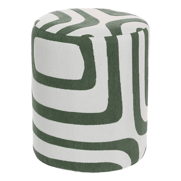 ATMOSPHERA - Pouf Rond Delor Vert Cèdre et Blanc 30x36 cm - large