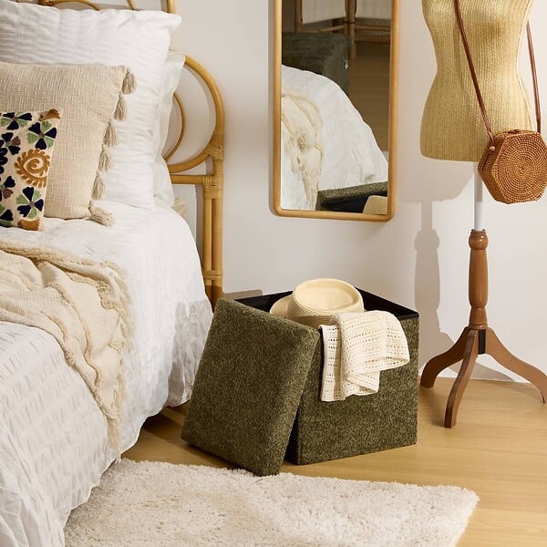 ATMOSPHERA - Pouf Pliable Coffre Soana Kaki 38x38cm - large