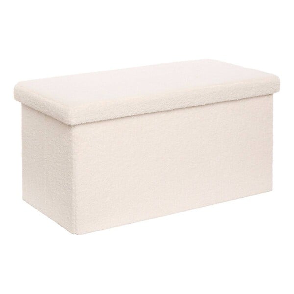 ATMOSPHERA - Pouf Pliable Coffre Jaiko en Bouclette Blanc 76x38cm - large