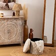 ATMOSPHERA - Pouf pliant "Pasti" blanc D38x38cm - vignette