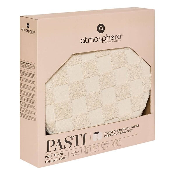 ATMOSPHERA - Pouf pliant "Pasti" blanc D38x38cm - large