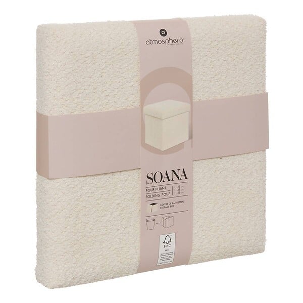 ATMOSPHERA - Pouf Pliable Coffre Soana en bouclette Ivoire 38x38cm - large