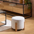 ATMOSPHERA - Tabouret "Bansa" bouclette bambou blanc D37,5x32cm - vignette