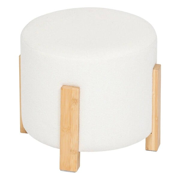 ATMOSPHERA - Tabouret "Bansa" bouclette bambou blanc D37,5x32cm - large