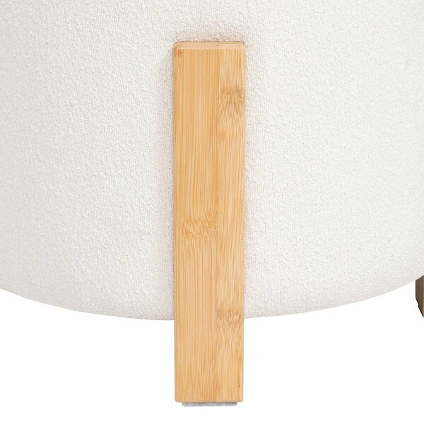 ATMOSPHERA - Tabouret "Bansa" bouclette bambou blanc D37,5x32cm - large