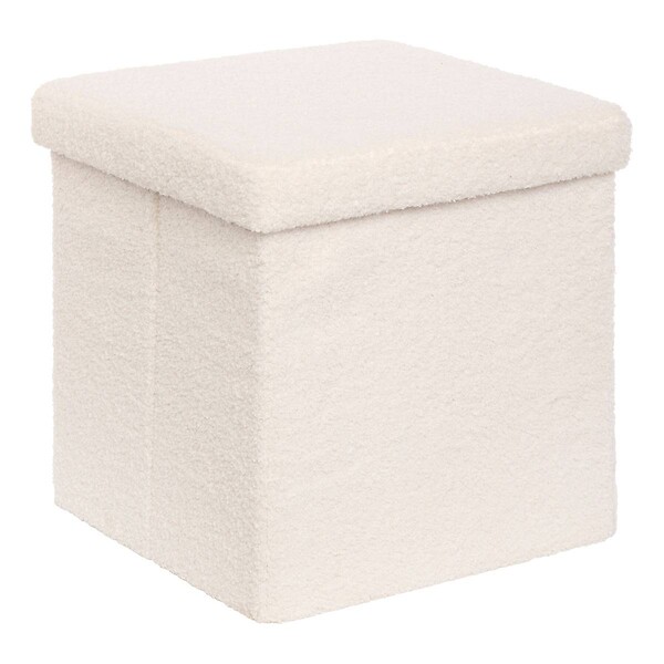 ATMOSPHERA - Pouf Pliable Coffre Jaiko en Bouclette Blanc 38x38cm - large