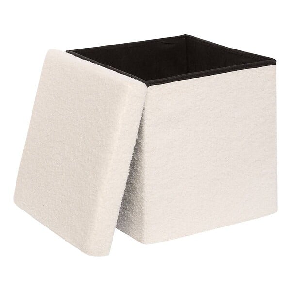 ATMOSPHERA - Pouf Pliable Coffre Jaiko en Bouclette Blanc 38x38cm - large
