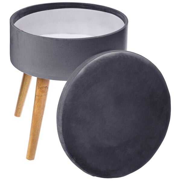 ATMOSPHERA - Tabouret coffre "Tess" velours gris ardoise - large