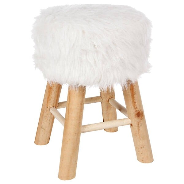 ATMOSPHERA - Tabouret "Oslo" effet fourrure blanc - large