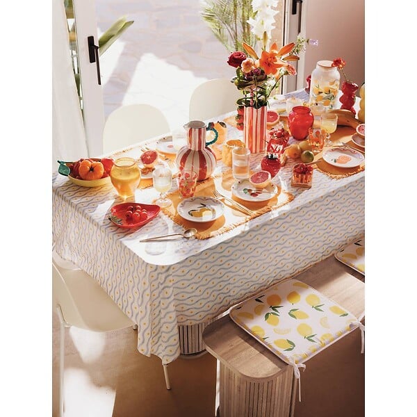 ATMOSPHERA - Galette de chaise Fruity 39x39cm imprimé citrons jaunes - large