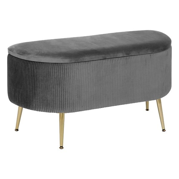 ATMOSPHERA - Banc coffre velours Solaro gris 100x40cm - large