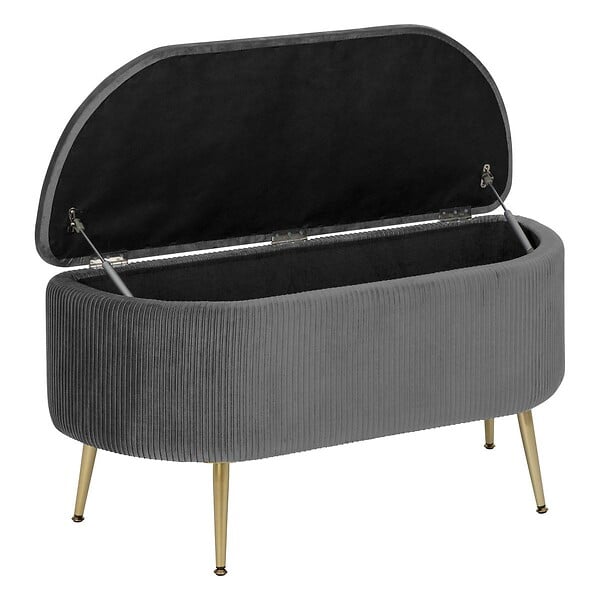 ATMOSPHERA - Banc coffre velours Solaro gris 100x40cm - large