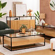 ATMOSPHERA - Table basse 2 tiroirs "Aldea" beige 120x60x40cm - vignette