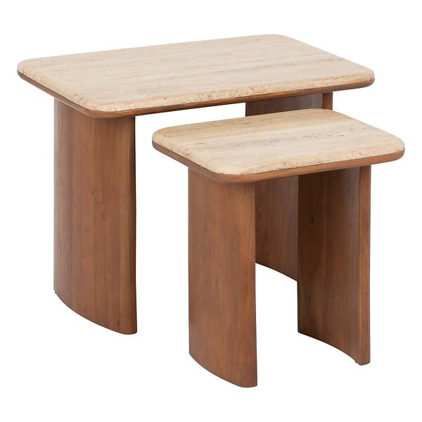 ATMOSPHERA - Lot de 2 tables basses Jivan Travertin bois L60/38cm - large