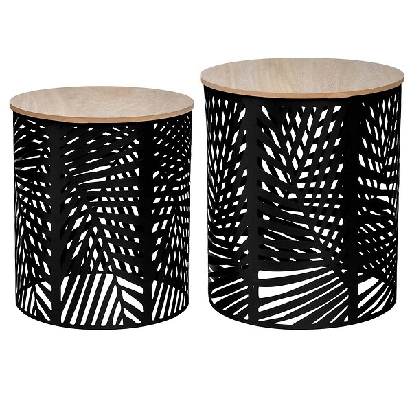 ATMOSPHERA - Lot de 2 tables gigognes "Feuilles" noir D35cm/39cm - large